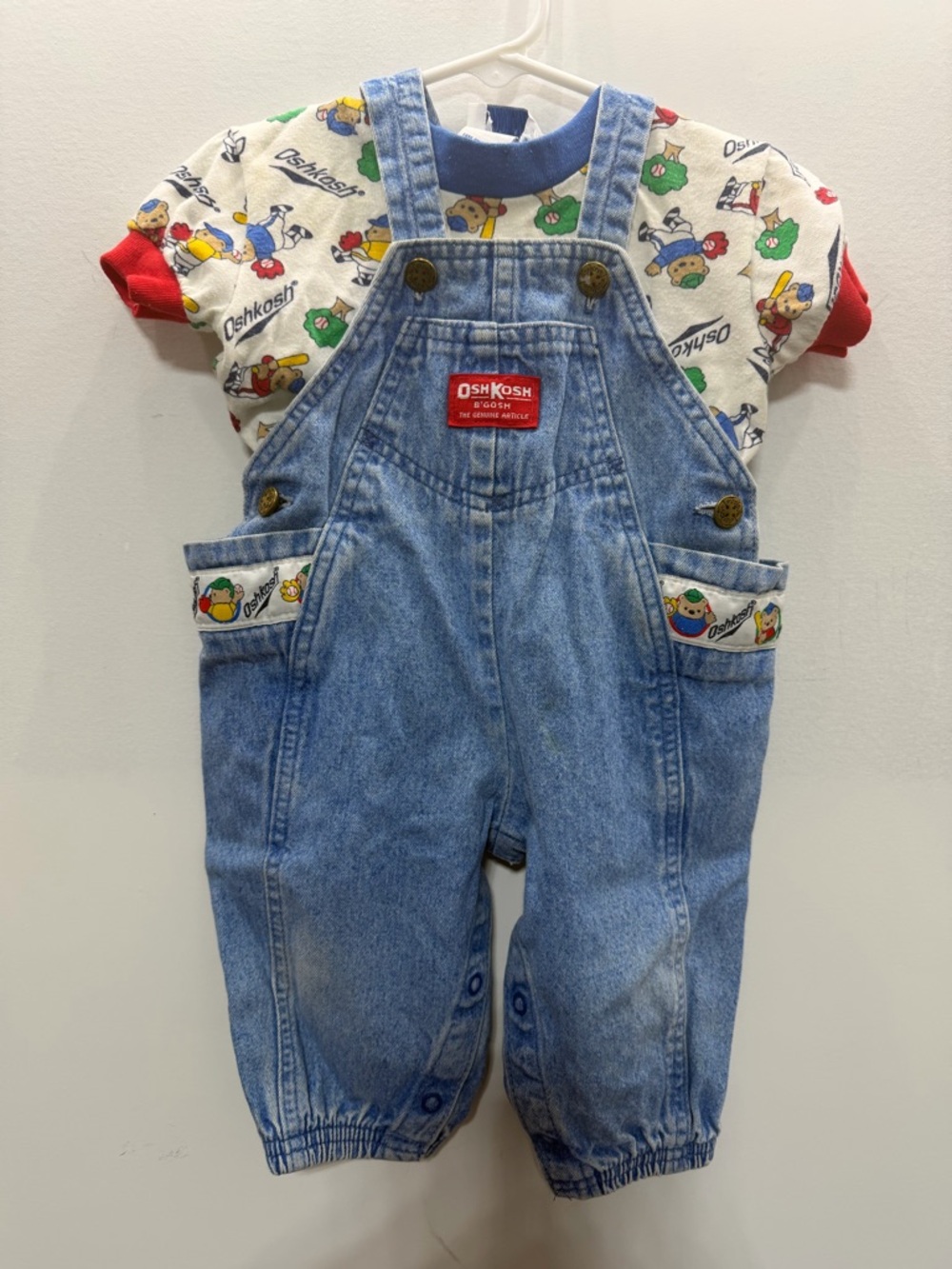 Vintage OshKosh B'gosh Light Blue Denim Overalls with Matching T-Shirt